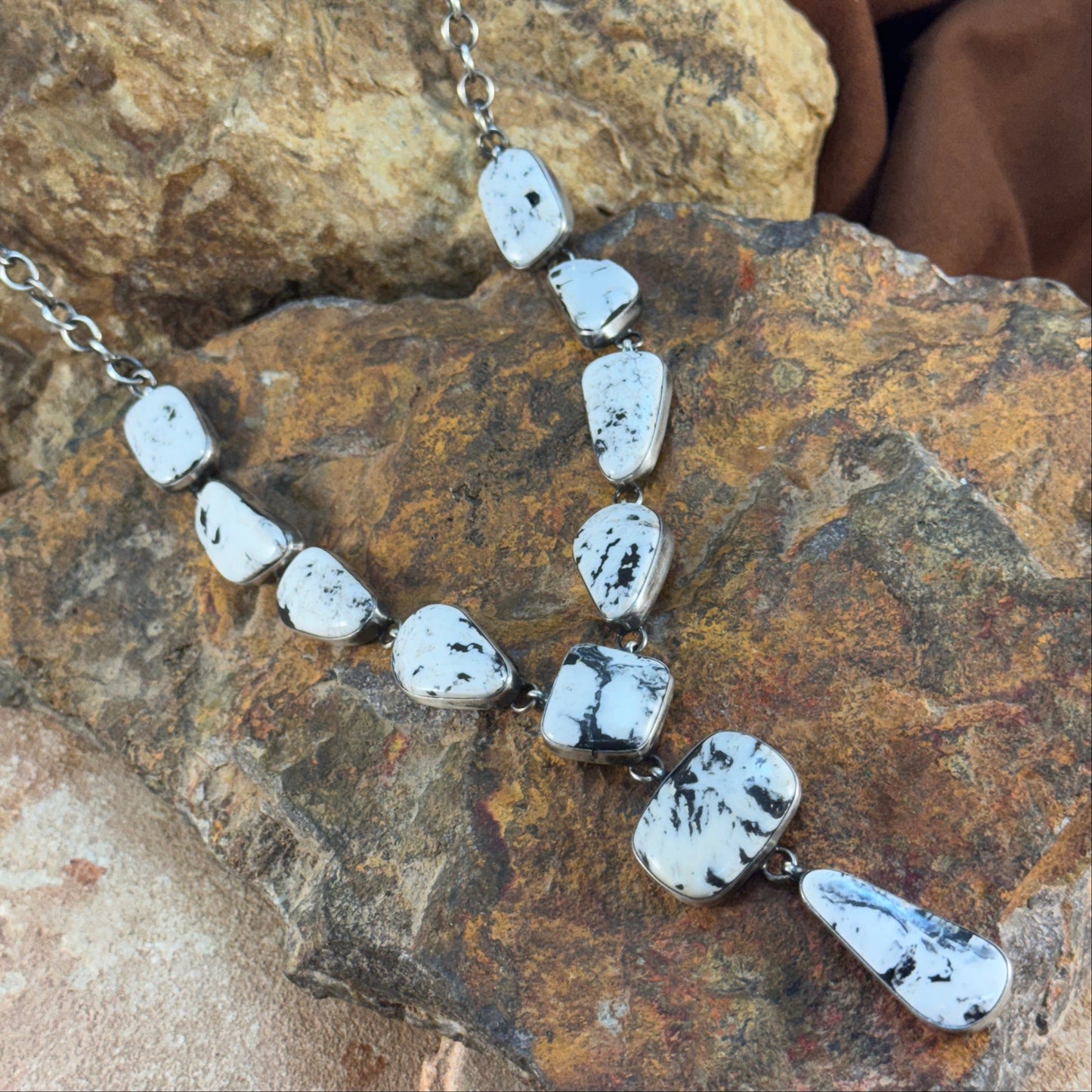 White Buffalo Multi Stone Sterling Silver Necklace w/ Earrings by Bernyse Chavez