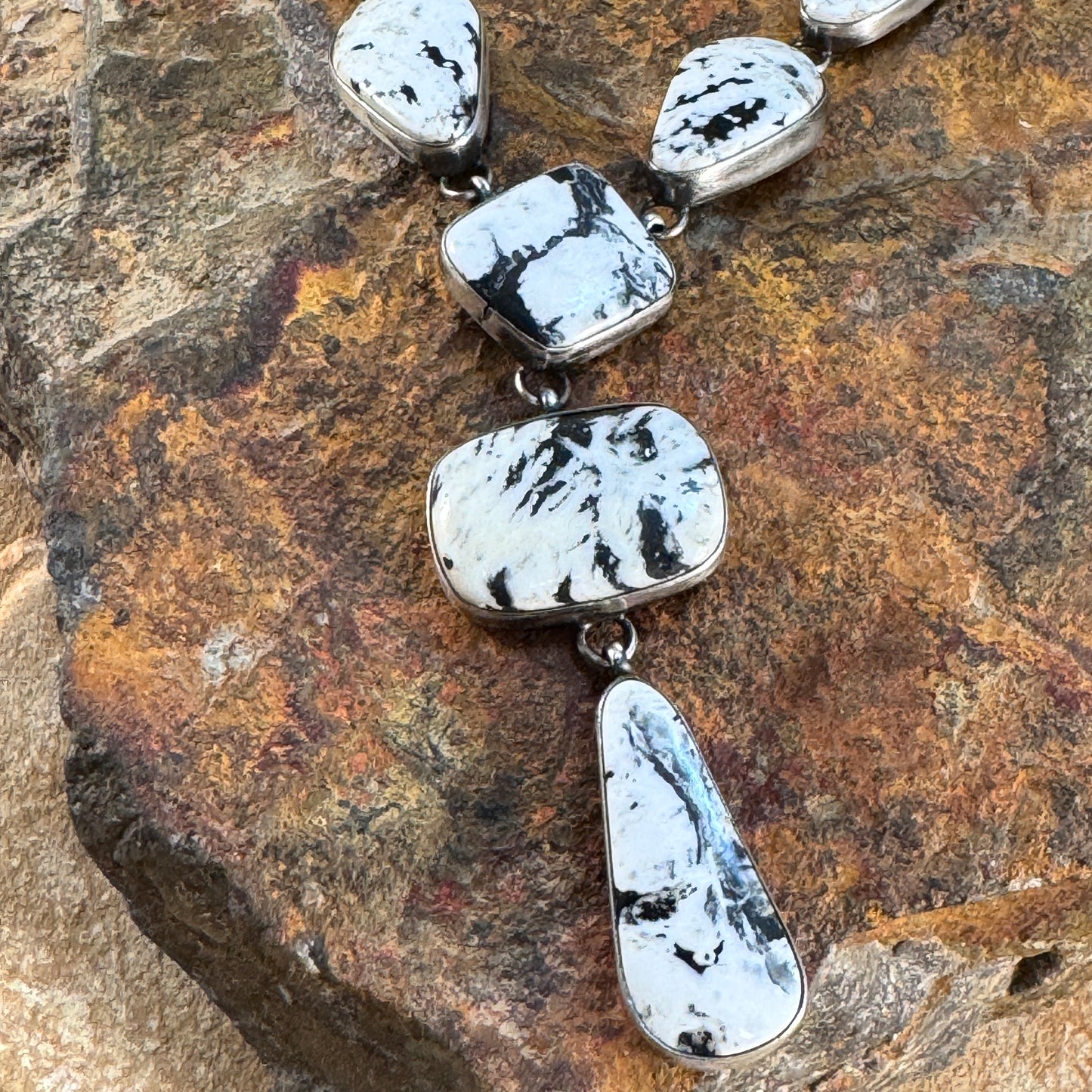 White Buffalo Multi Stone Sterling Silver Necklace w/ Earrings by Bernyse Chavez