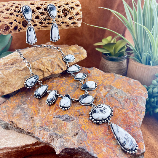 White Buffalo Lariat & Earrings Set by Angela Martin