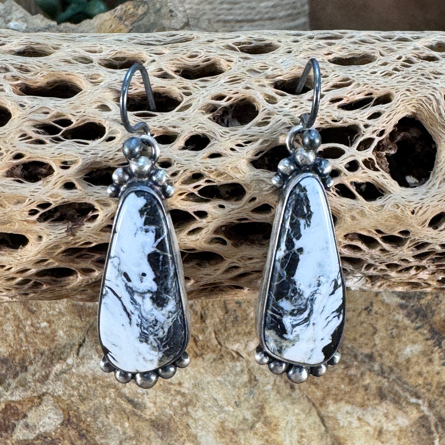 White Buffalo Multi Stone Sterling Silver Navajo Pearl Necklace w/ Earrings by Diane Wylie