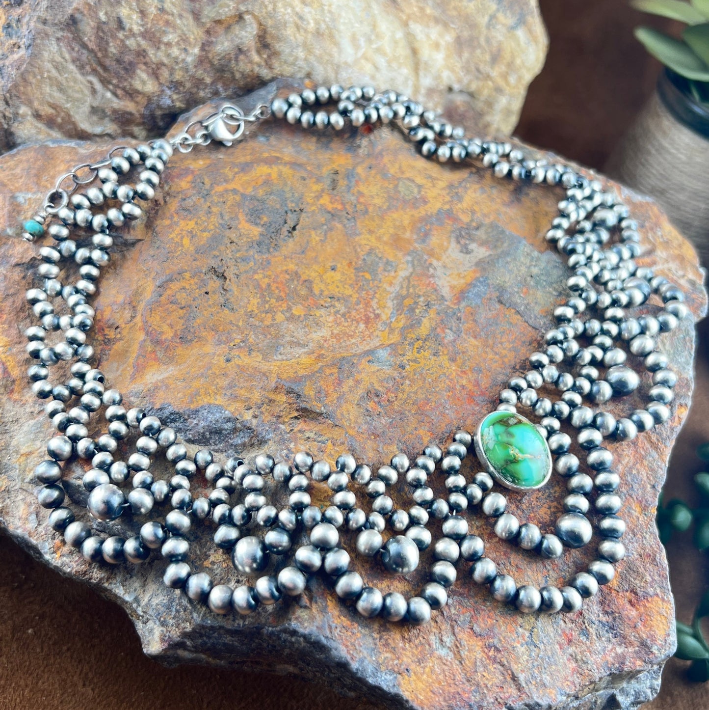 Sonoran Gold Turquoise Navajo Pearl Necklace by Kevin Randall Sterling