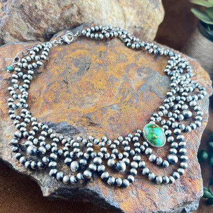 Sonoran Gold Turquoise Navajo Pearl Necklace by Kevin Randall Sterling