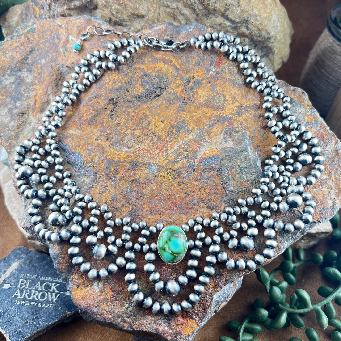Sonoran Gold Turquoise Navajo Pearl Necklace by Kevin Randall Sterling