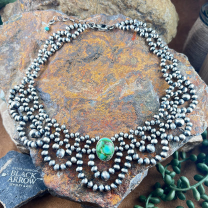 Sonoran Gold Turquoise Navajo Pearl Necklace by Kevin Randall Sterling