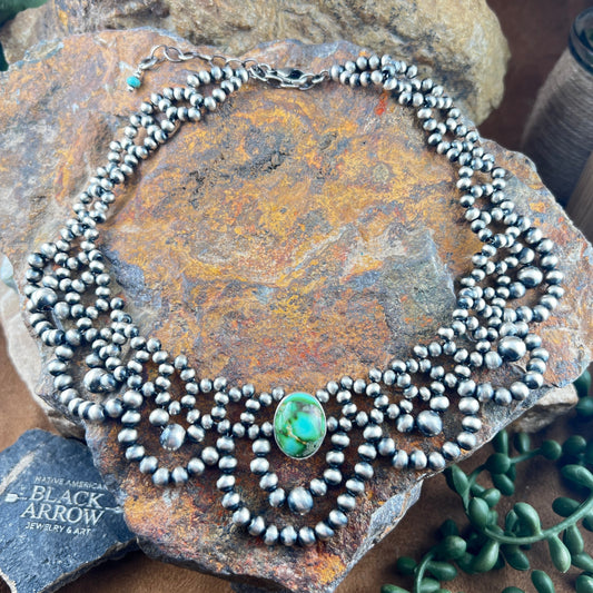 Sonoran Gold Turquoise Navajo Pearl Necklace by Kevin Randall Sterling