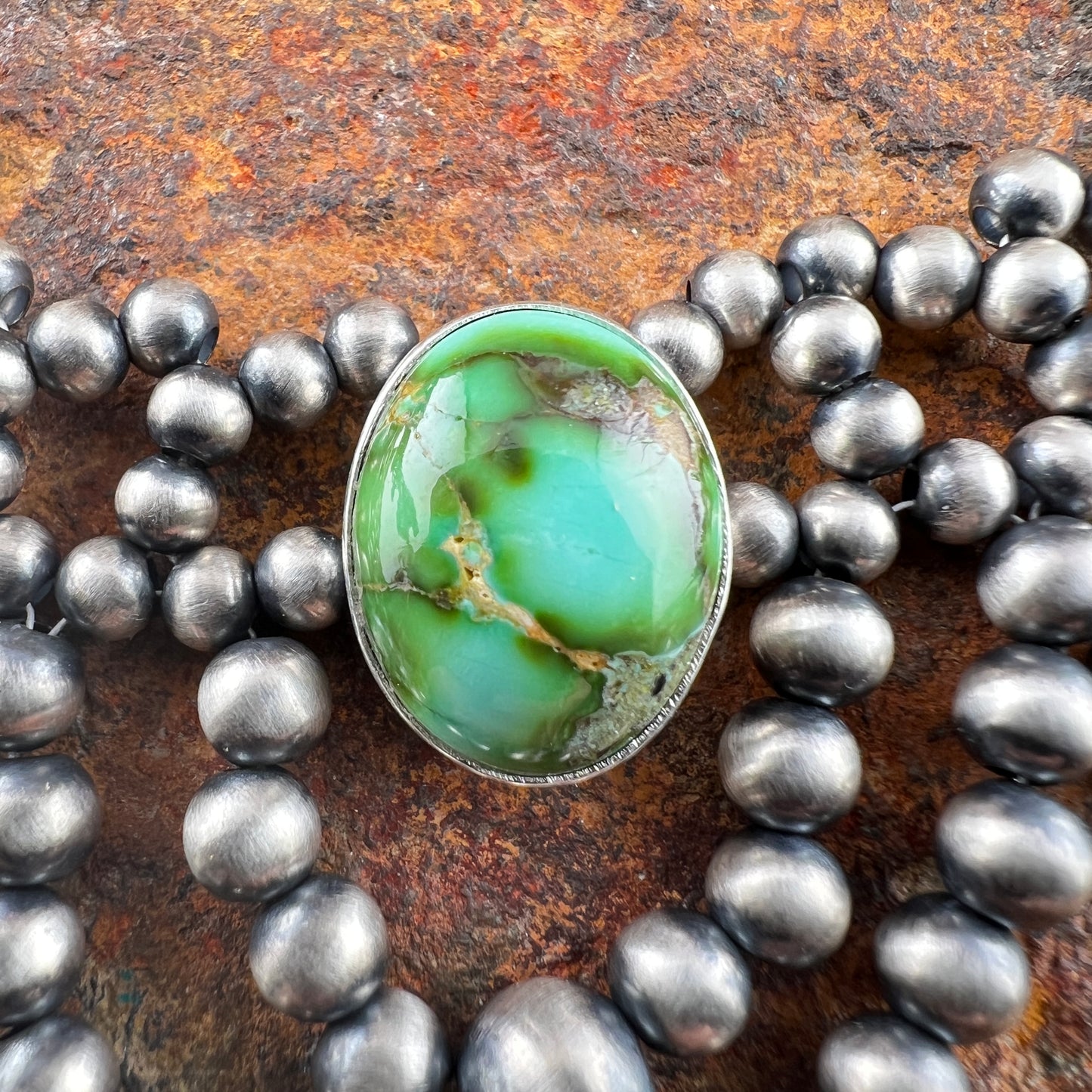 Sonoran Gold Turquoise Navajo Pearl Necklace by Kevin Randall Sterling