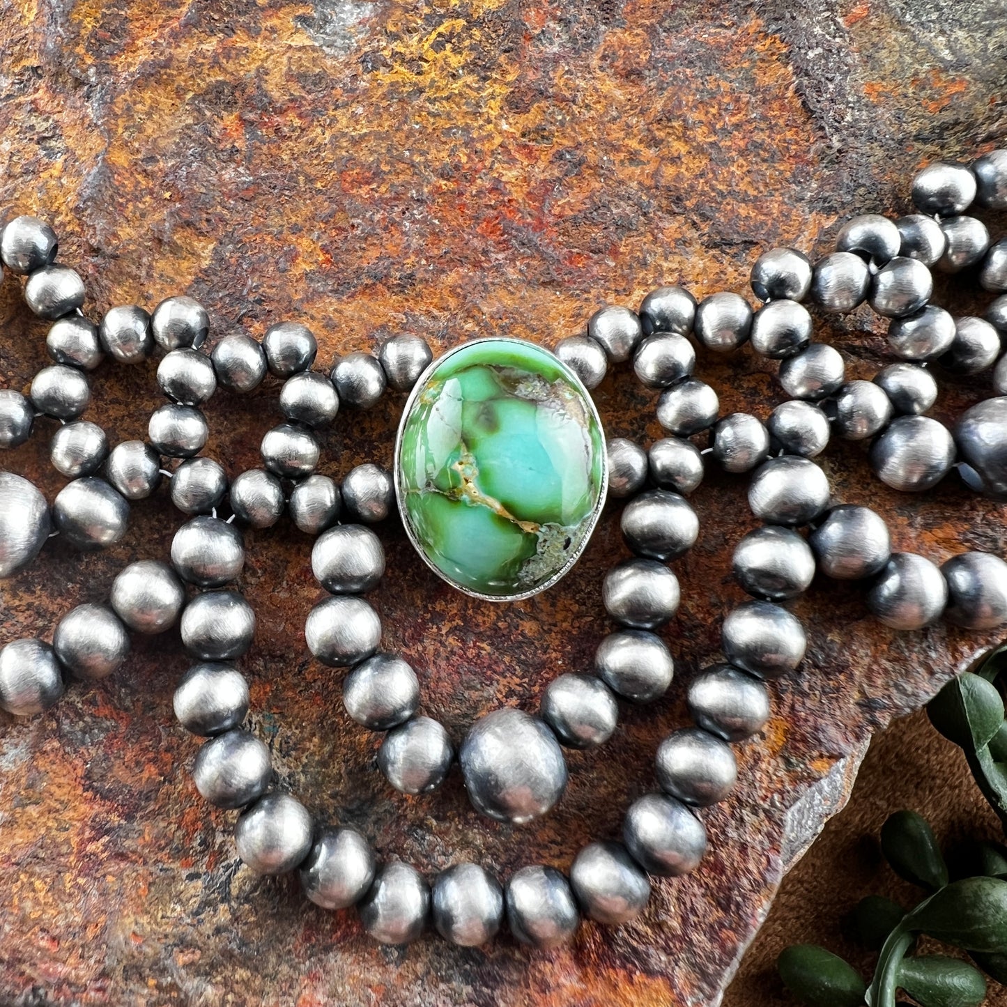 Sonoran Gold Turquoise Navajo Pearl Necklace by Kevin Randall Sterling