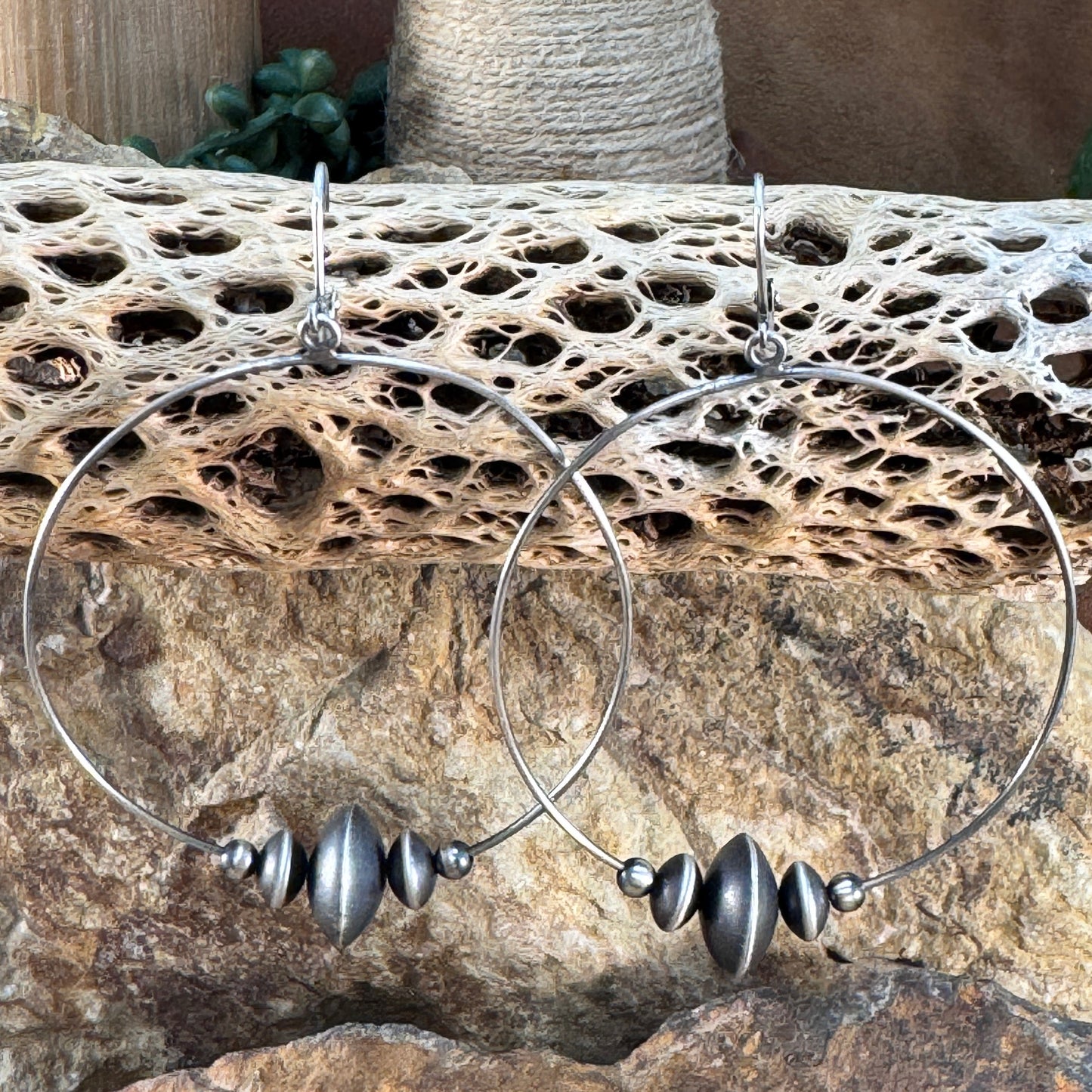 Sterling Silver Hoop Earrings with Navajo Pearls