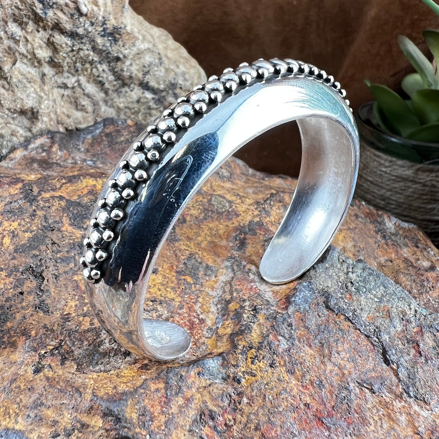 Sterling Silver Beaded Cuff Bracelet by Ray Coriz