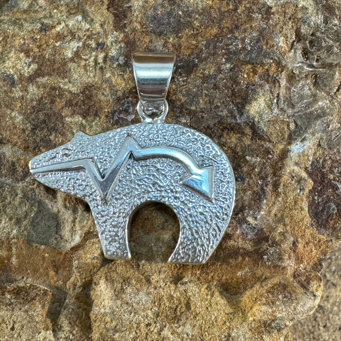 David Rosales Stardust Inlaid Sterling Silver Pendant Little Bear