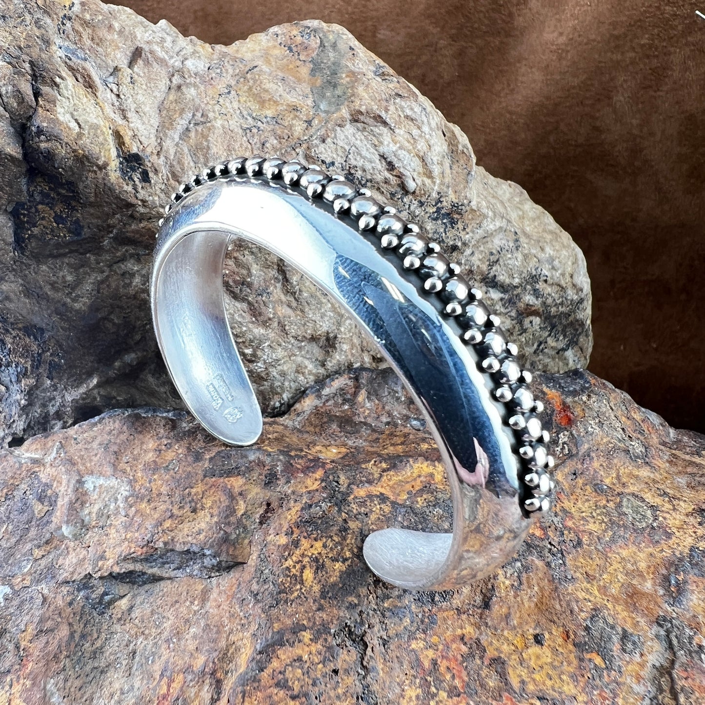 Sterling Silver Beaded Cuff Bracelet by Ray Coriz