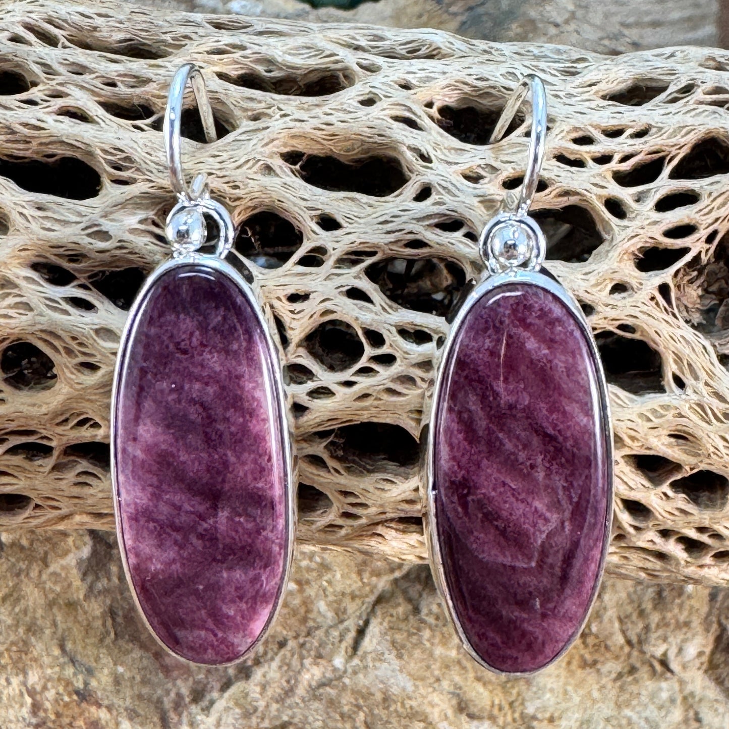 Purple Spiny Oyster Shell Drop Earrings in Sterling Silver by Loretta Delgarito