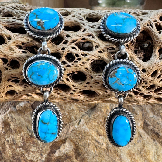 Kingman Turquoise Sterling Silver Earrings by Loretta Delgarito