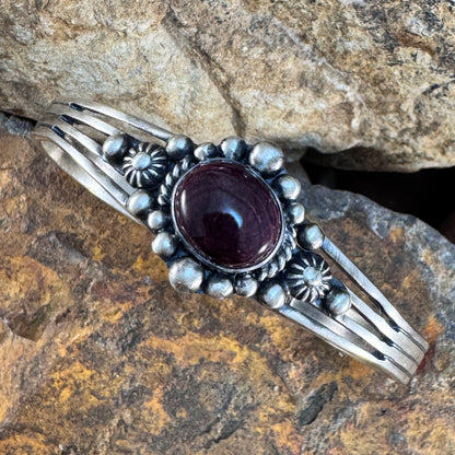 Purple Spiny Oyster Shell Sterling Silver Bracelet by Ray Coriz