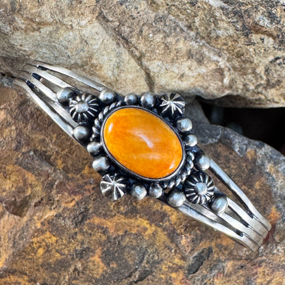 Orange Spiny Oyster Shell Sterling Silver Bracelet by Ray Coriz