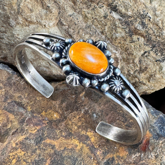 Orange Spiny Oyster Shell Sterling Silver Bracelet by Ray Coriz