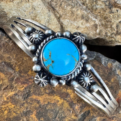 Kingman Turquoise Sterling Silver Bracelet by Ray Coriz
