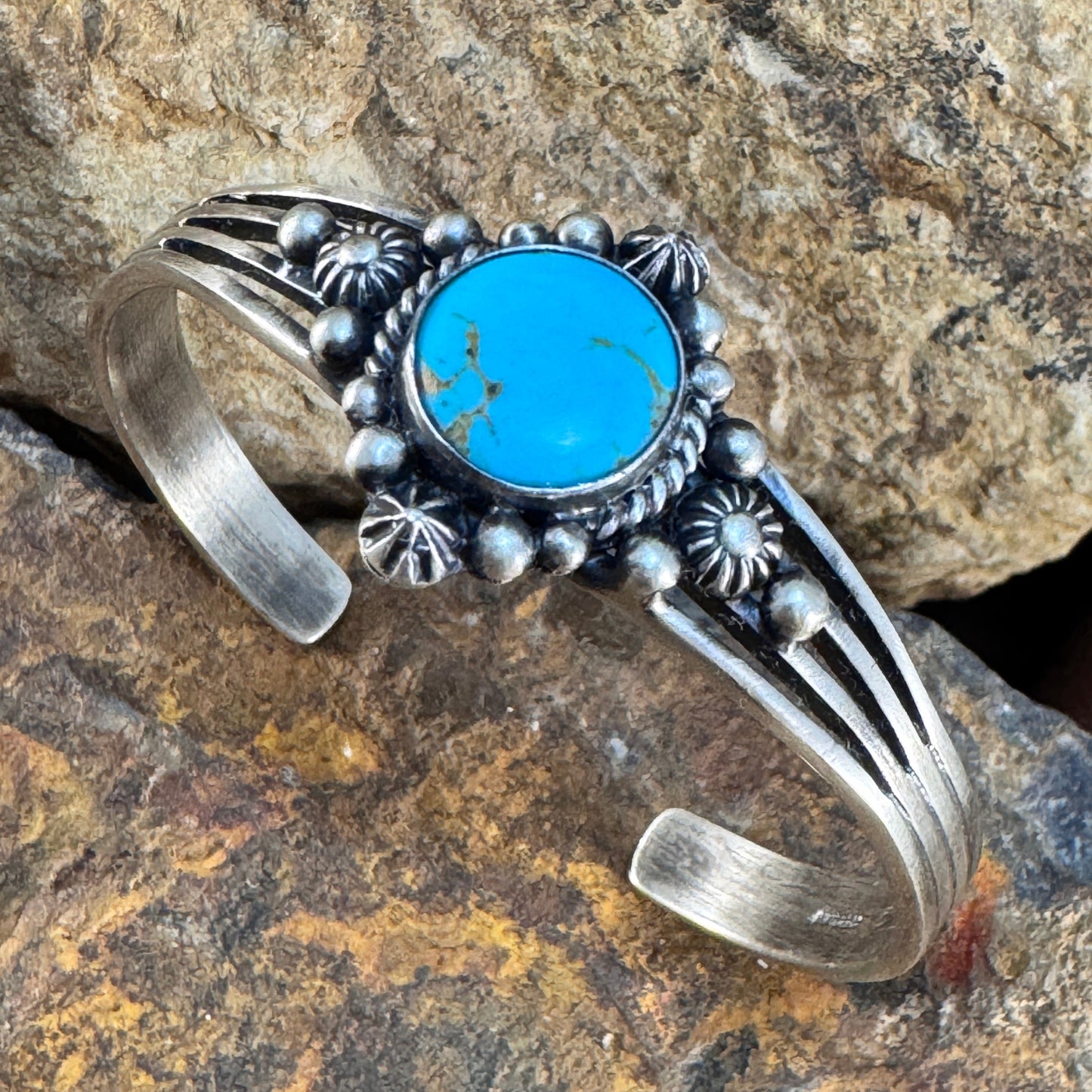 Kingman Turquoise Sterling Silver Bracelet by Ray Coriz