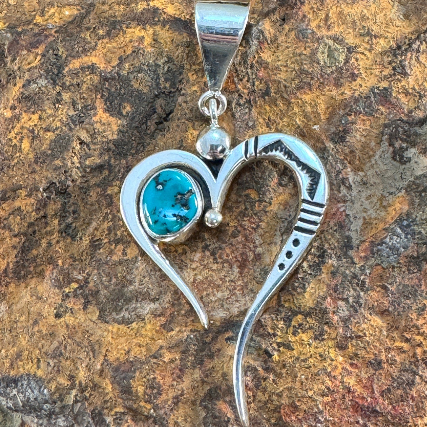 Sterling Silver Heart with Kingman Turquoise Pendant by Norman Woody