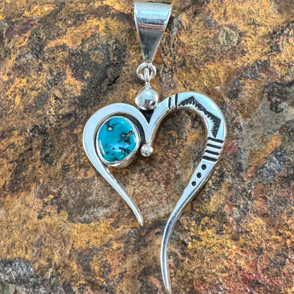 Sterling Silver Heart with Kingman Turquoise Pendant by Norman Woody