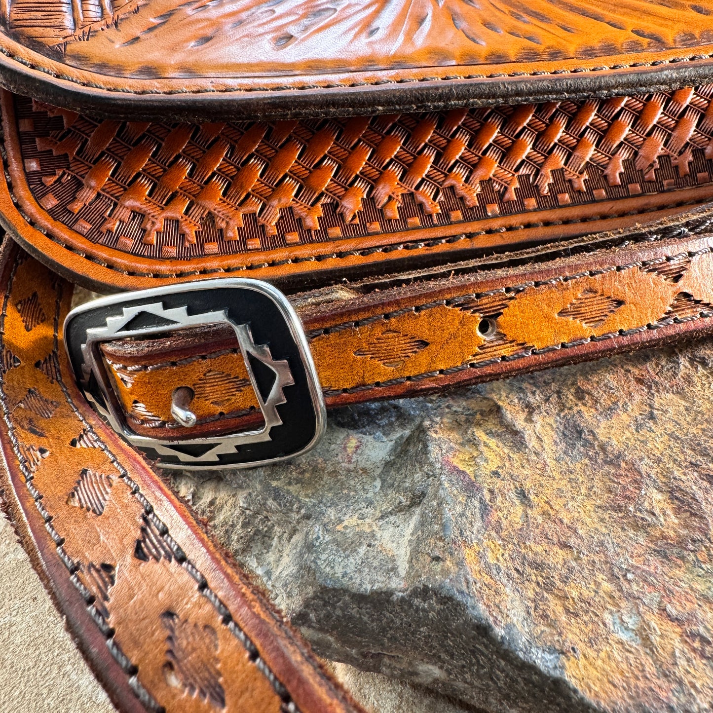 Hand Tooled 'Western Landscape' Leather Crossbody Purse by Stephen Vaughn Leatherworks