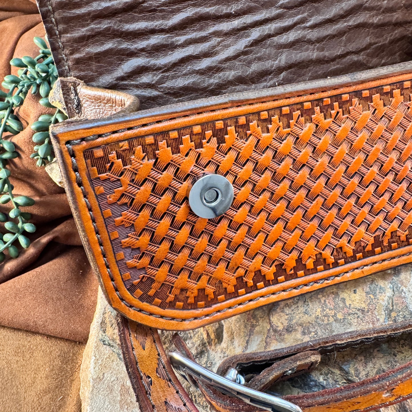 Hand Tooled 'Western Landscape' Leather Crossbody Purse by Stephen Vaughn Leatherworks