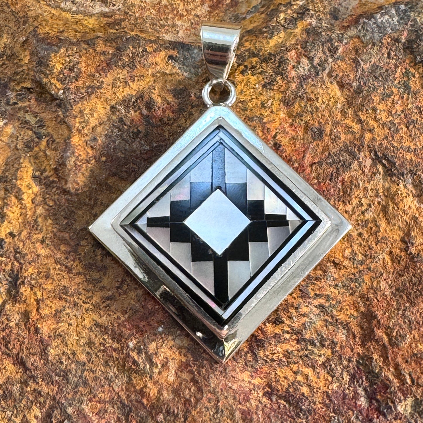David Rosales Tuxedo Inlaid Sterling Silver Pendant