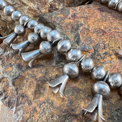 Vintage Navajo Sterling Silver Squash Blossom Necklace with Turquoise Naja (circa 1960s)