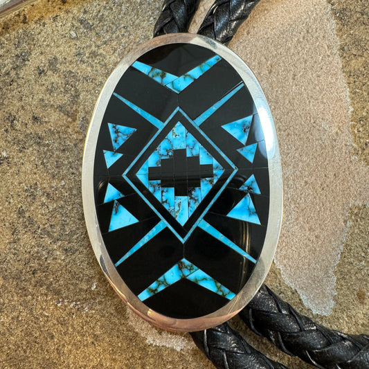David Rosales Shadow Peak Fancy Inlaid Sterling Silver Bolo Tie