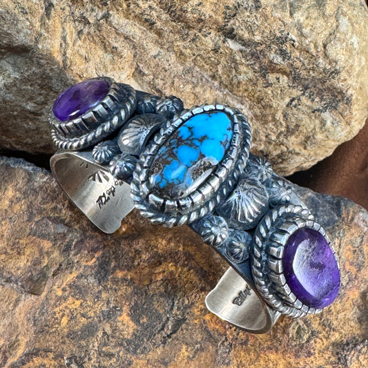 Sugilite and Gober Turquoise Cuff Bracelet by Billy Jaramillo