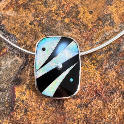 Lightning Inlay Pendant by GL Miller – Black Jade & Lab Opal - Estate
