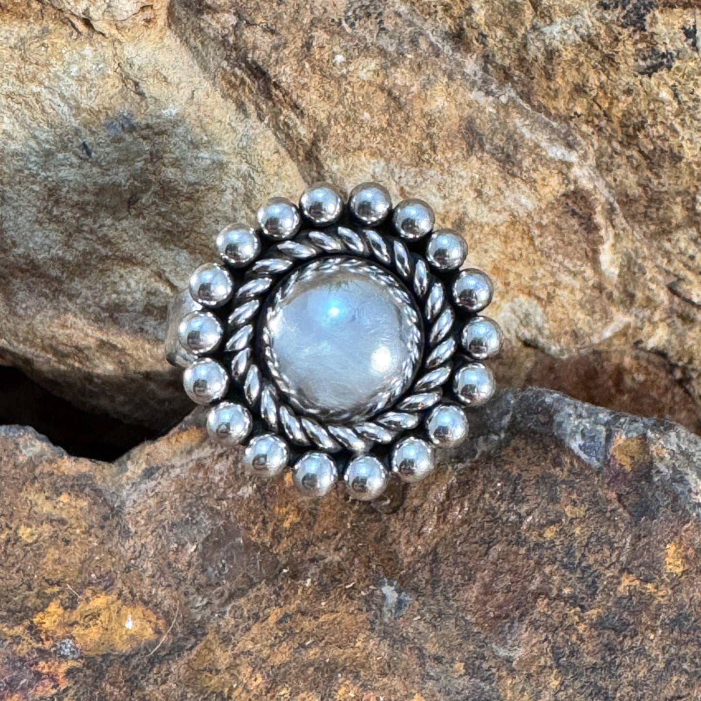 Sterling Silver Rising Sun Twist Dots Ring by Artie Yellowhorse - Small