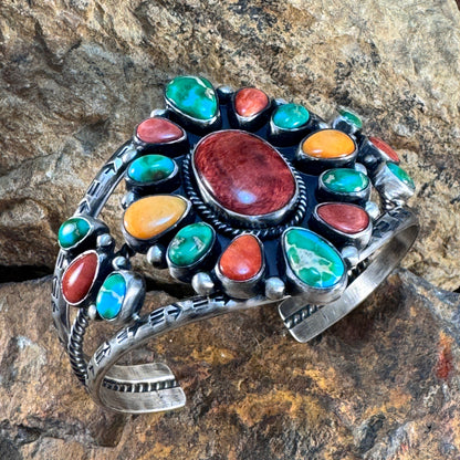 Sonoran Gold Turquoise & Spiny Oyster Shell Sterling Silver Stone Bracelet by Angela Martin