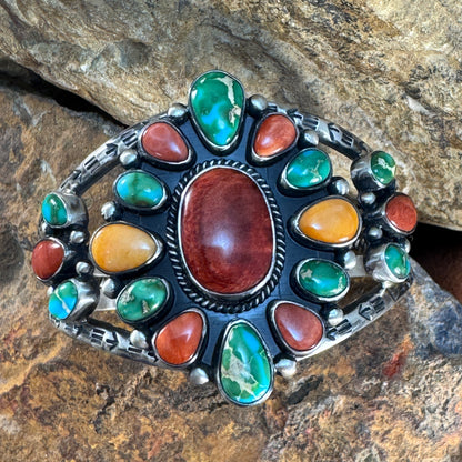 Sonoran Gold Turquoise & Spiny Oyster Shell Sterling Silver Stone Bracelet by Angela Martin