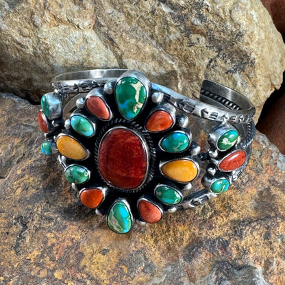 Sonoran Gold Turquoise & Spiny Oyster Shell Sterling Silver Stone Bracelet by Angela Martin