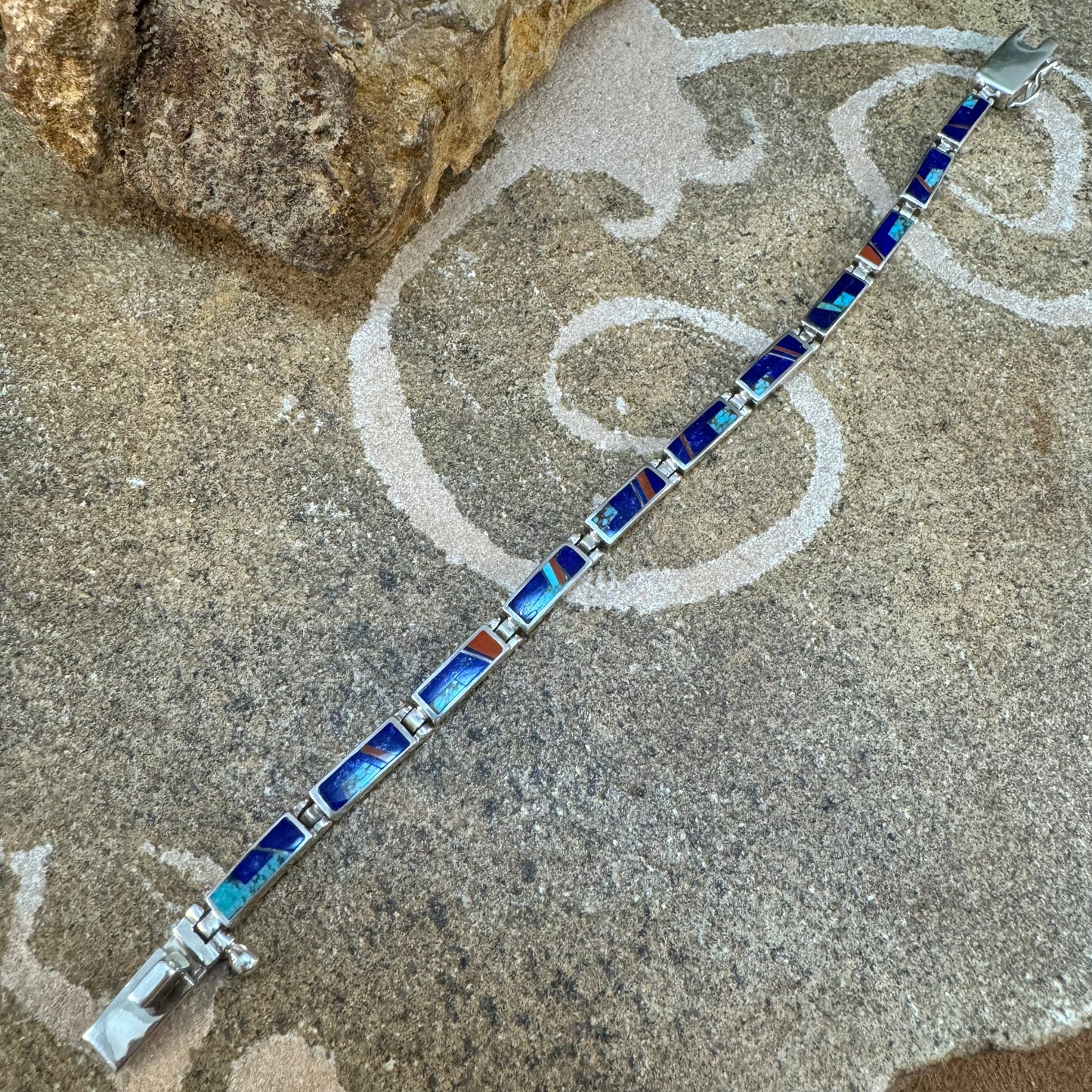 David Rosales Chaco Inlaid Sterling Silver Link Bracelet