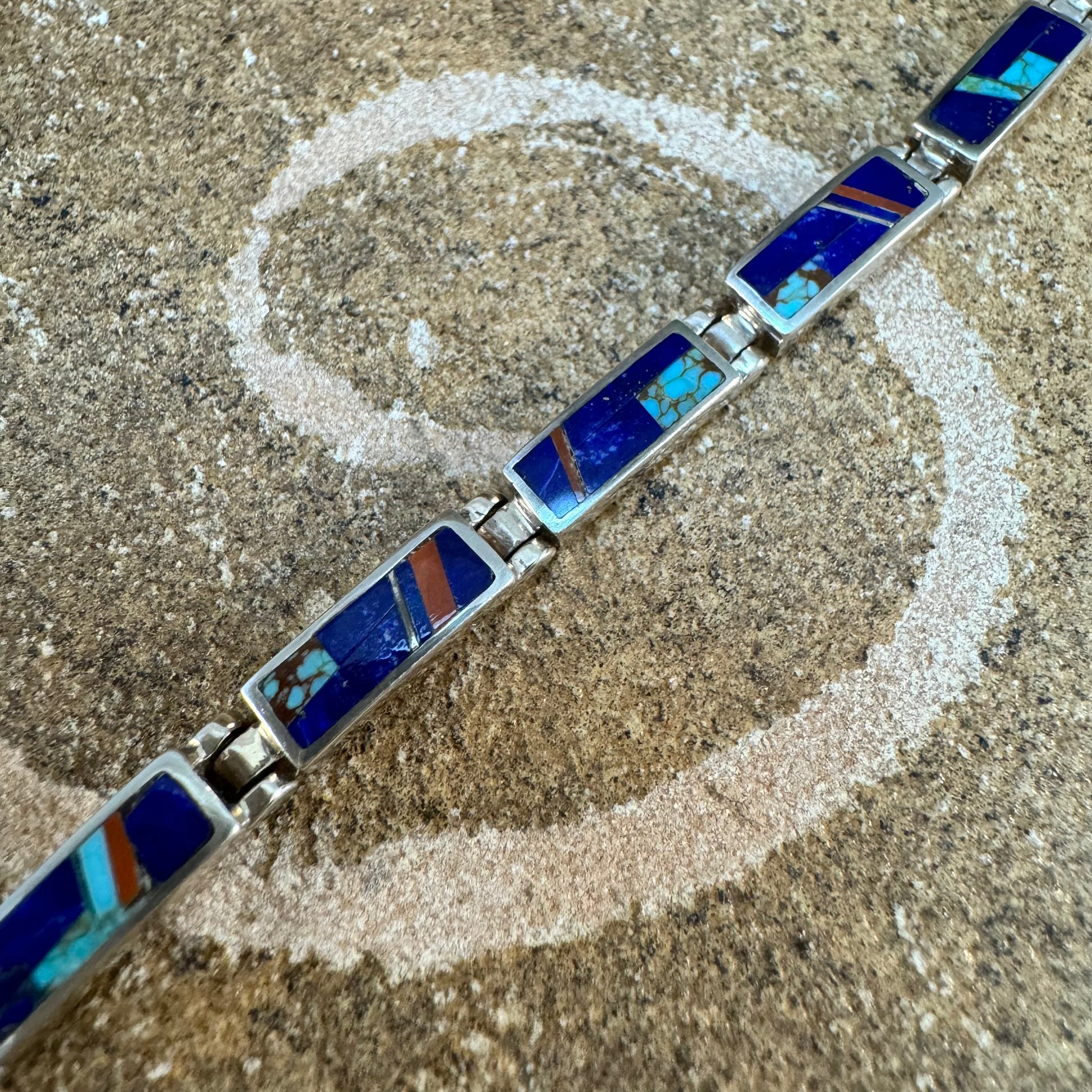 David Rosales Chaco Inlaid Sterling Silver Link Bracelet