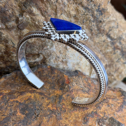 Royal Lapis Triangle Sterling Silver Cuff Bracelet by Artie Yellowhorse - Size 6 1/4