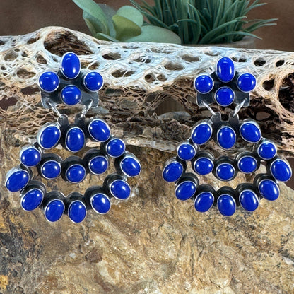Lapis Lazuli Sterling Silver Cluster Dangle Earrings by Jennifer Denetclaw