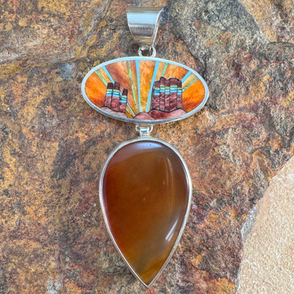 David Rosales Indian Summer Inlaid Sterling Silver with Orange Agate Pendant
