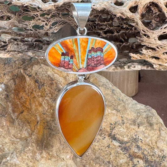 David Rosales Indian Summer Inlaid Sterling Silver with Orange Agate Pendant