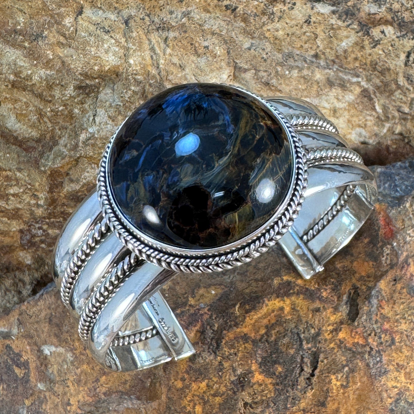 Round Pietersite Cuff Bracelet by Artie Yellowhorse
