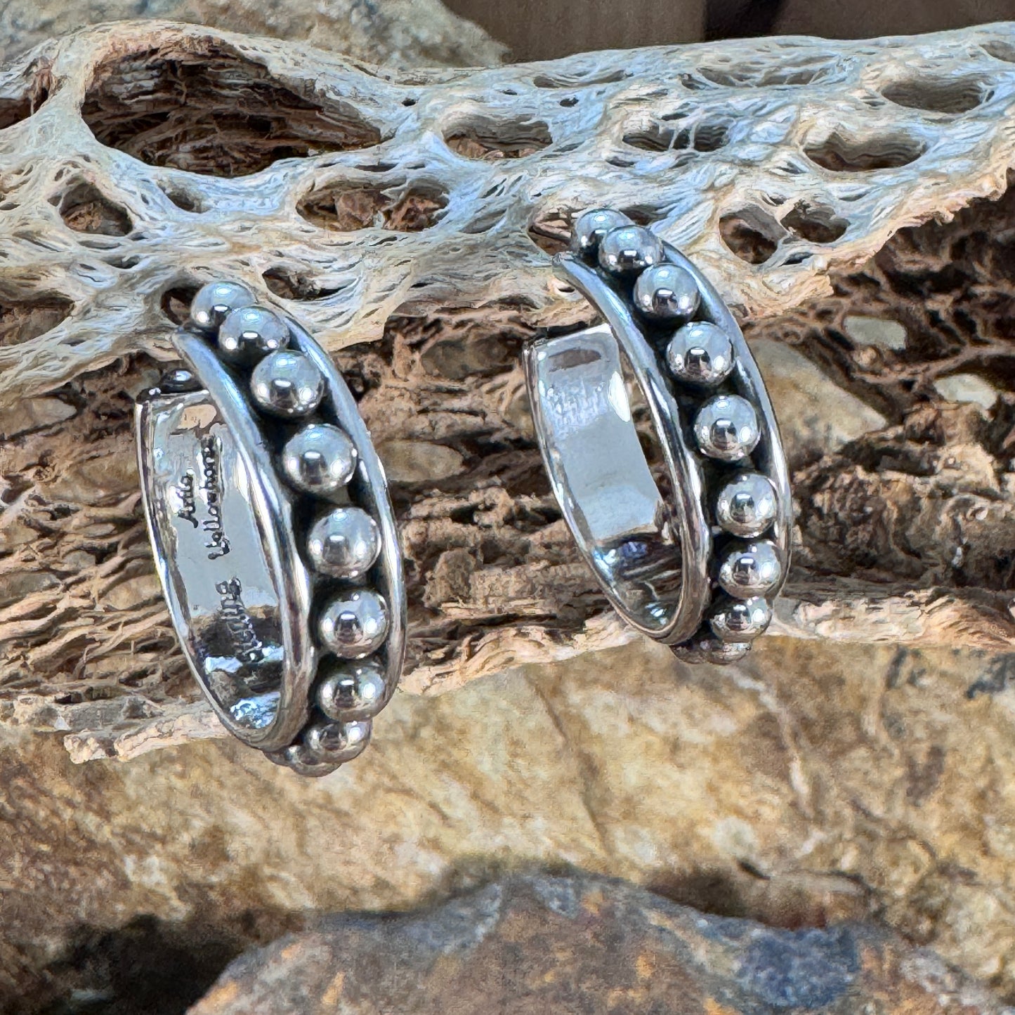 Sterling Silver Center Dot Hoop Earrings by Artie Yellowhorse - Small