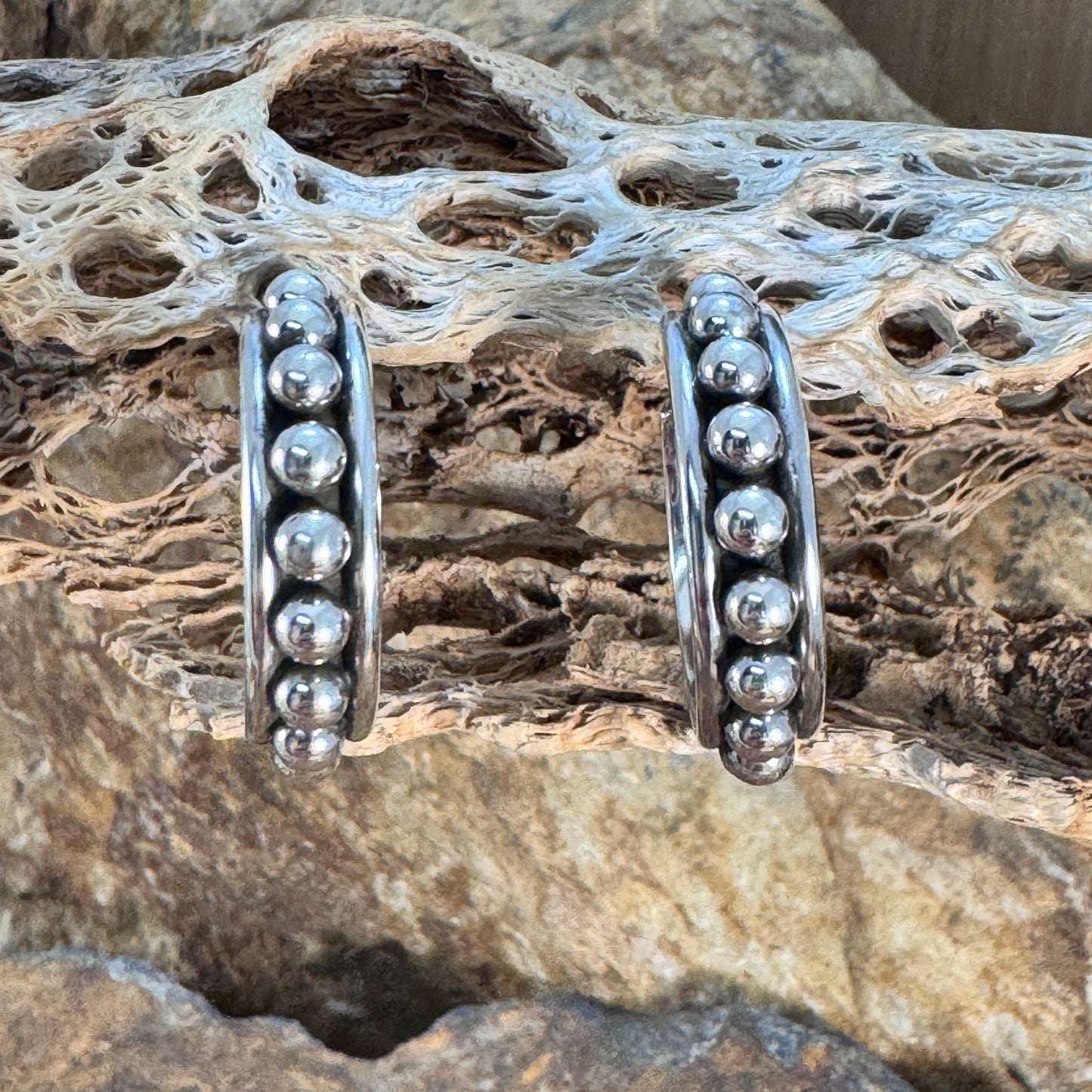 Sterling Silver Center Dot Hoop Earrings by Artie Yellowhorse - Small