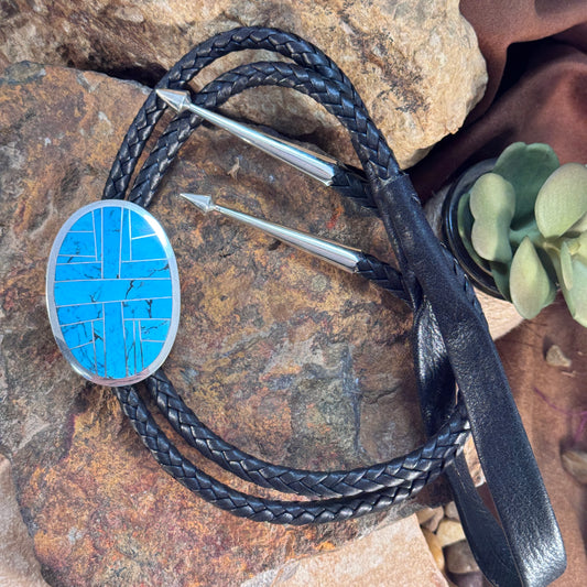 David Rosales Arizona Blue Inlaid Sterling Silver Bolo Tie