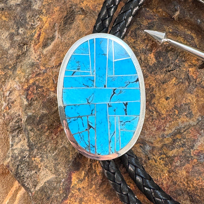 David Rosales Arizona Blue Inlaid Sterling Silver Bolo Tie