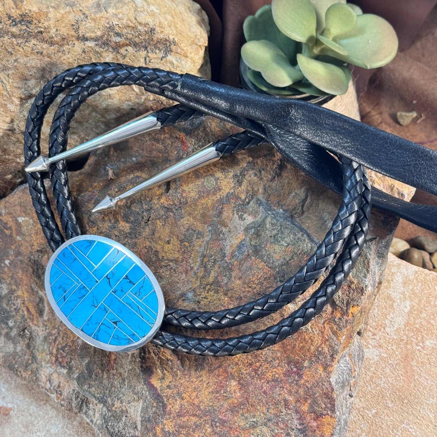 David Rosales Arizona Blue Inlaid Sterling Silver Bolo Tie