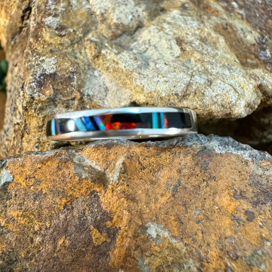 David Rosales Red Moon Inlaid Sterling Silver Ring