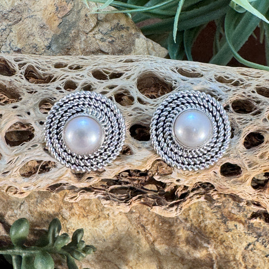 Fresh Water Pearl & Sterling Silver Earrings by Artie Yellowhorse