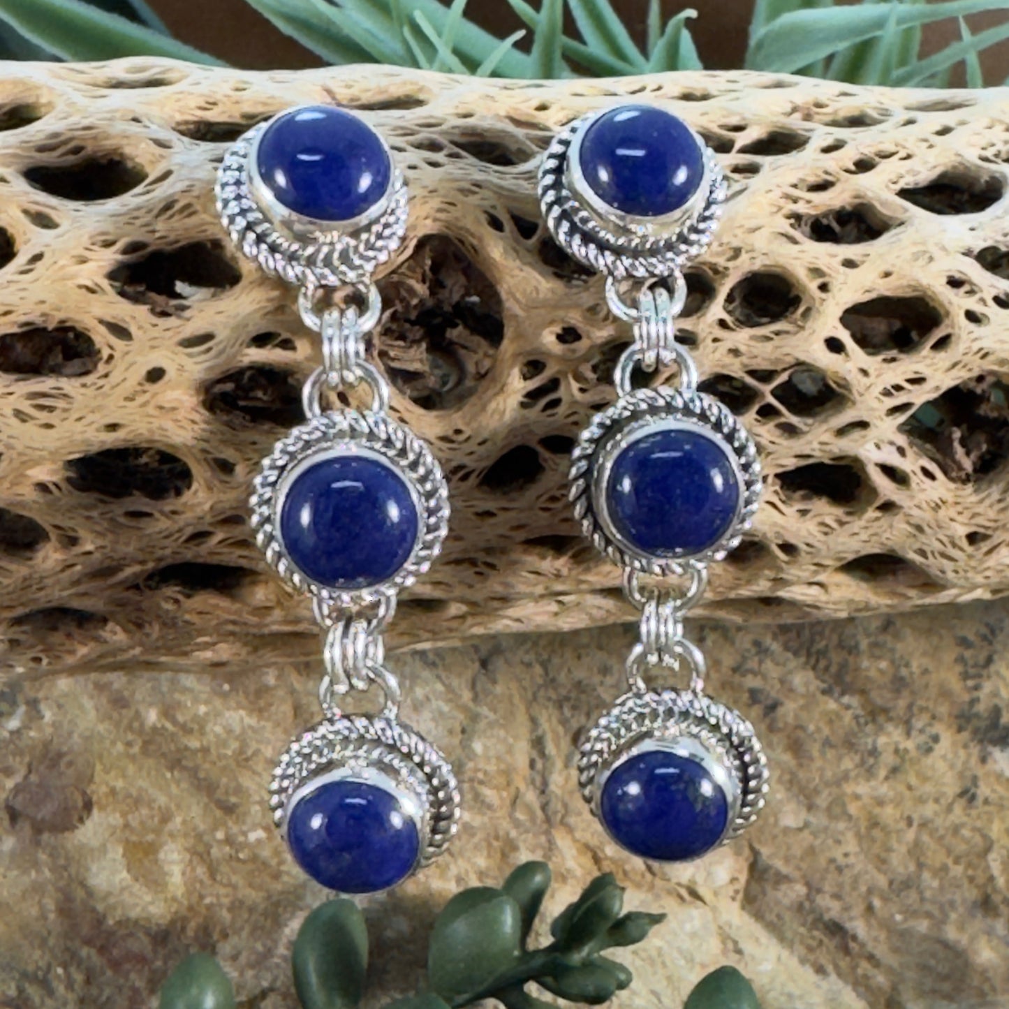 Lapis Lazuli Triple Drop Earrings by Artie Yellowhorse